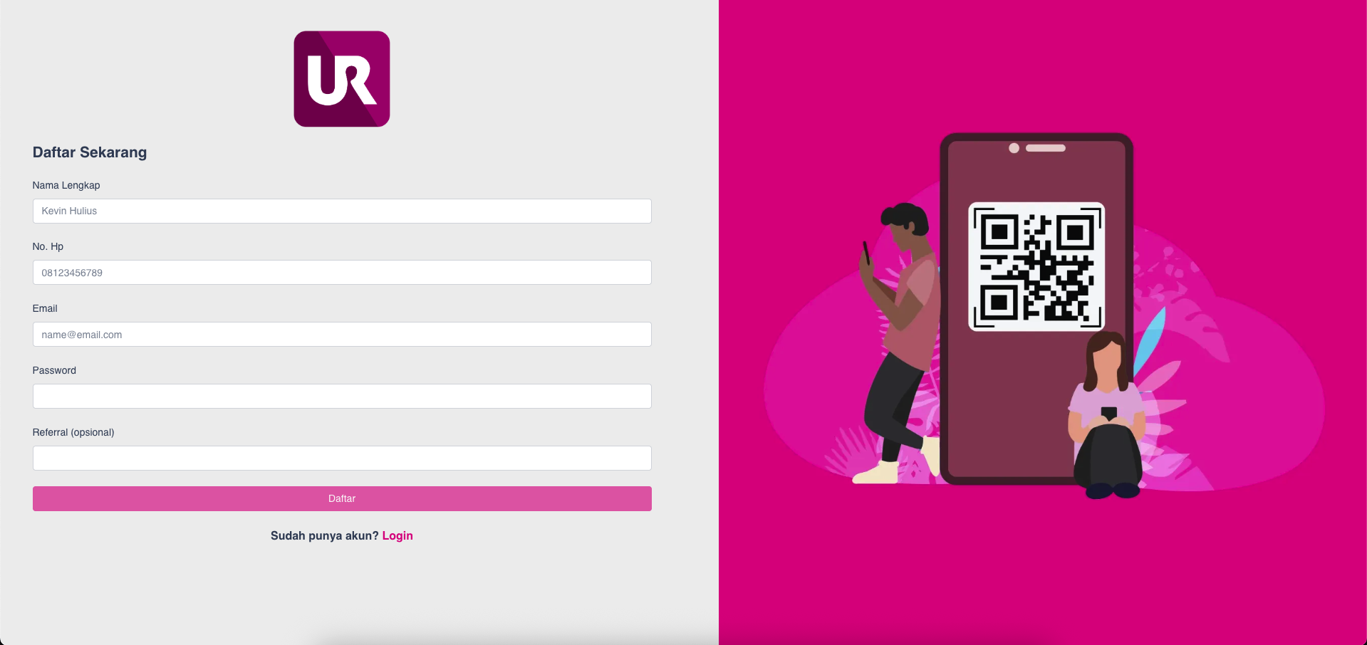 screenshot of UR Hub login page